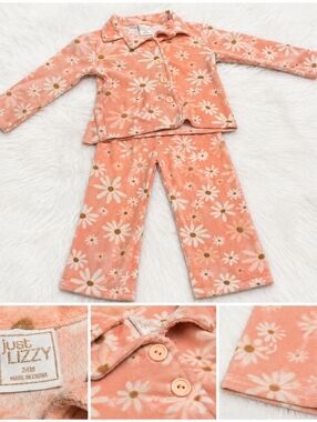 Girls' Coral Daisy Plush Pajama Set